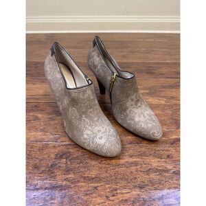 TARYN ROSE Floral Embossed Leather Heeled Zip Up Booties, Sz 39 (US 8.5)